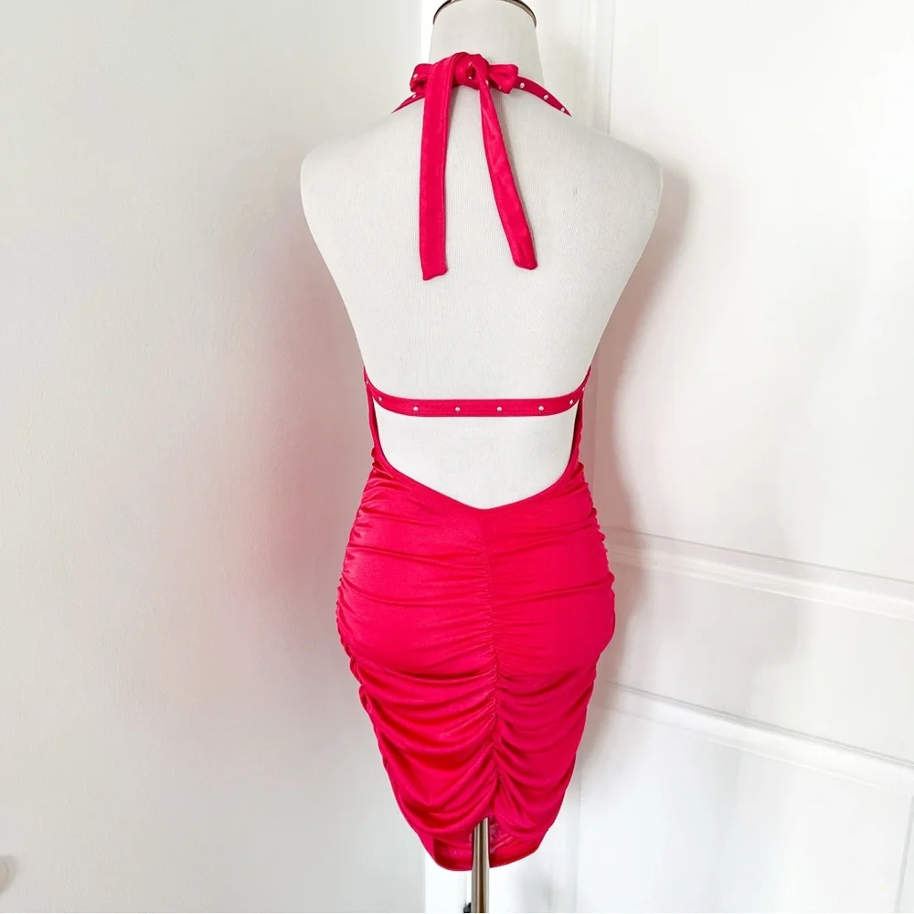 I.AM.GIA Hot Pink Mini Dress with Silver Ring and Pearl Trim -XS - Picture 4 of 5